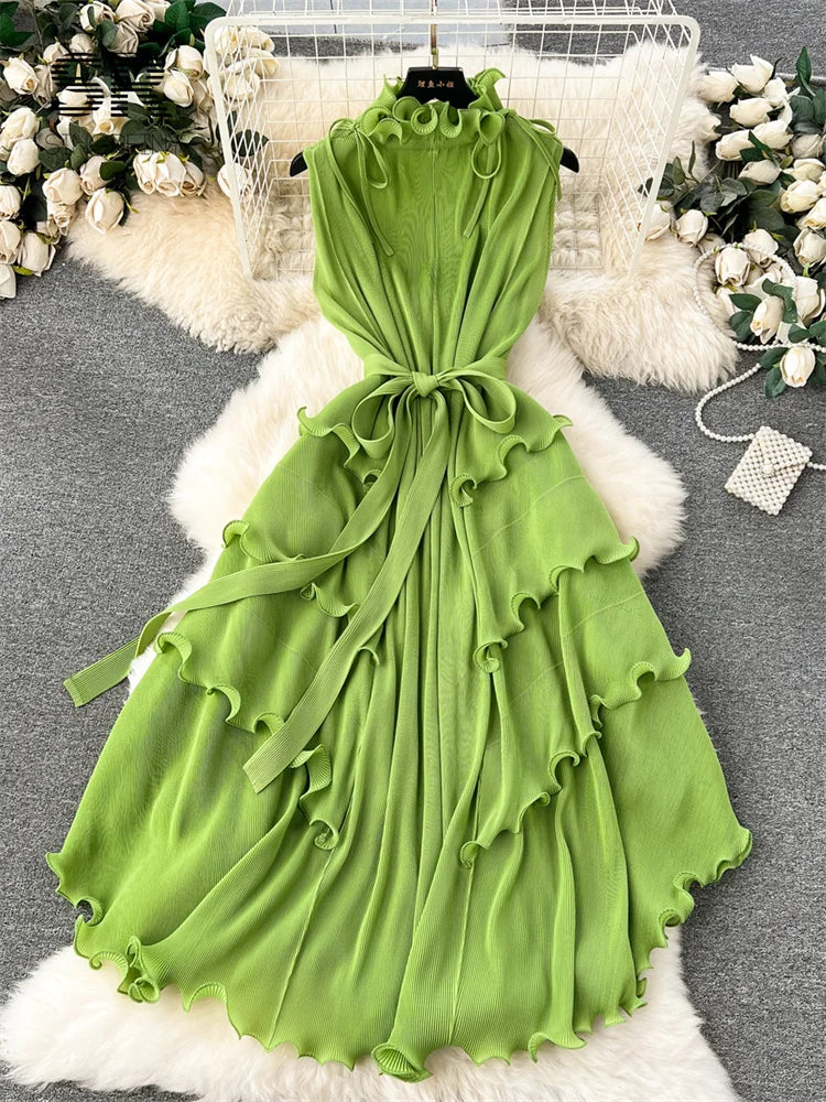 Sleeveless Ruffles Loose Long Dress