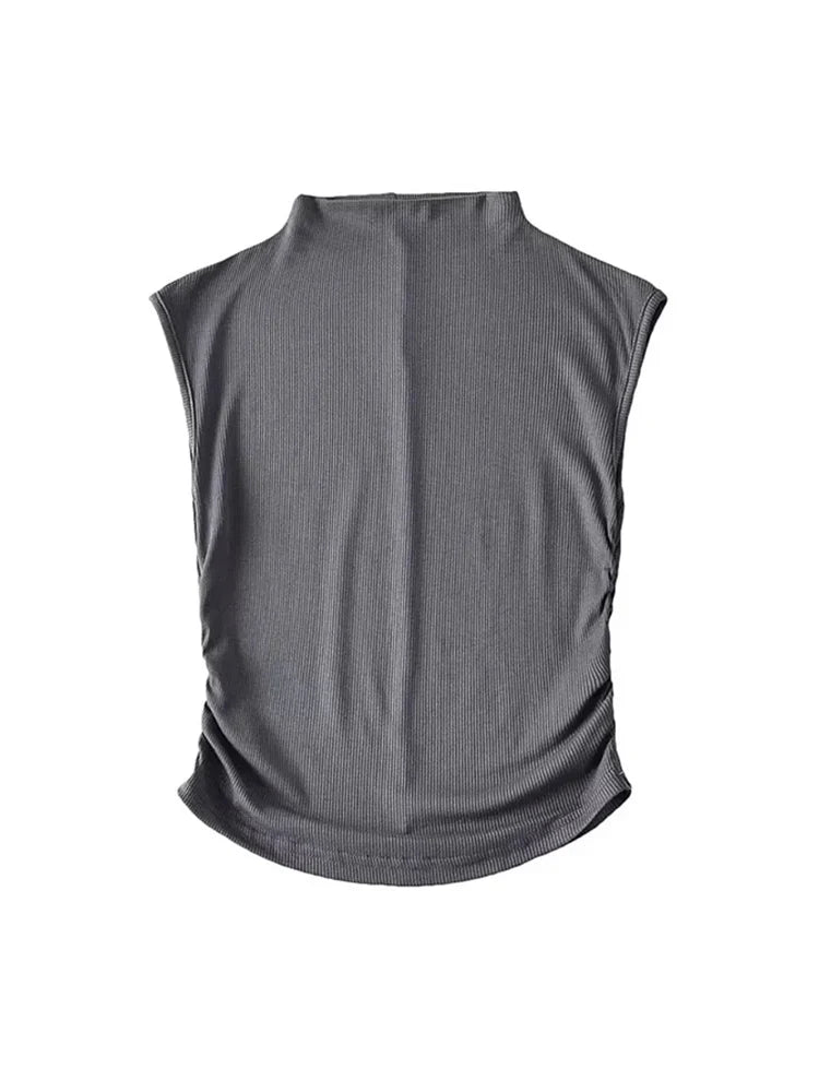 Black Turtleneck Crop Tank Top