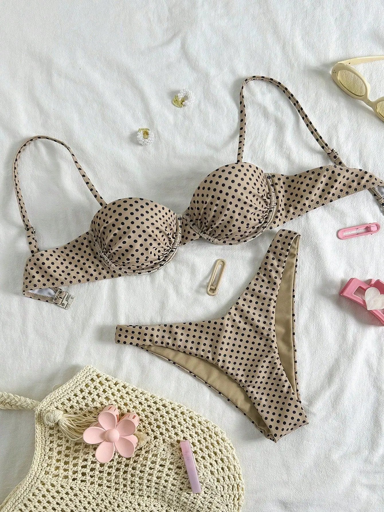 Sexy Coffee Polka Dot Print Bikini Set