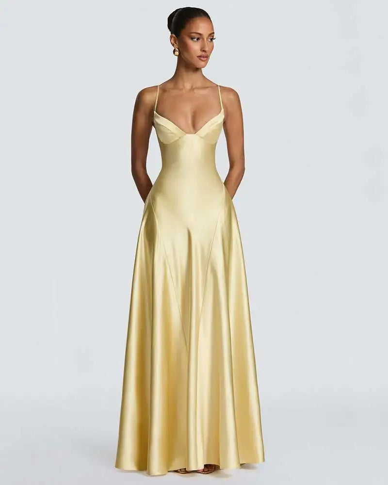 Satin Back Lace-up A-line Maxi Dress