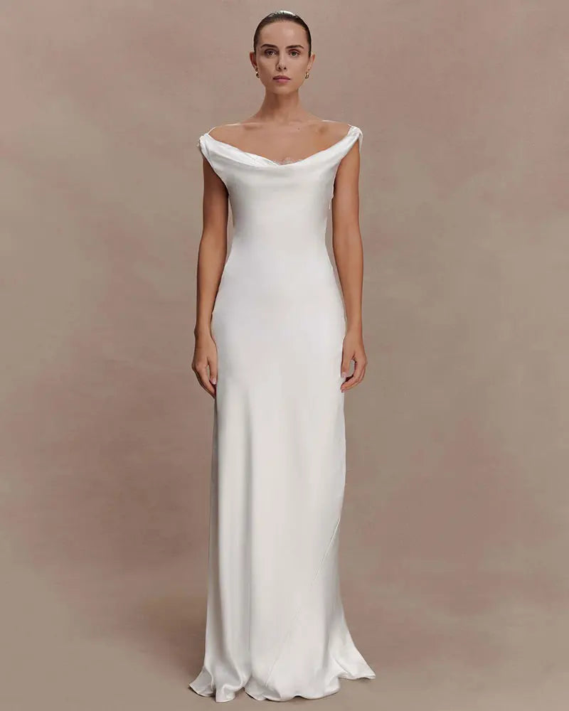 Swinging Collar Satin Sexy Maxi Dress