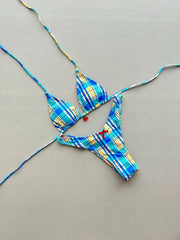 Sexy Blue Plaid Micro Bikini Set