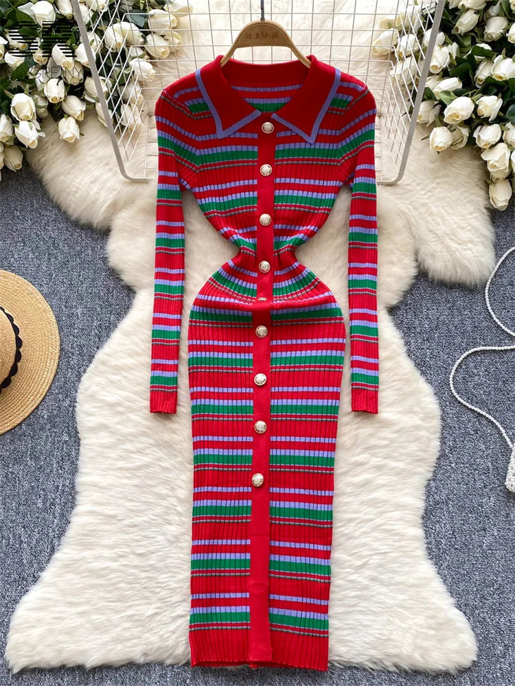 Winter Stripe Sweater Dress