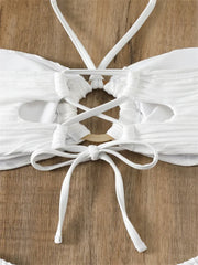 White Ring Linked Hollow Out Push Up Micro Swimsuit