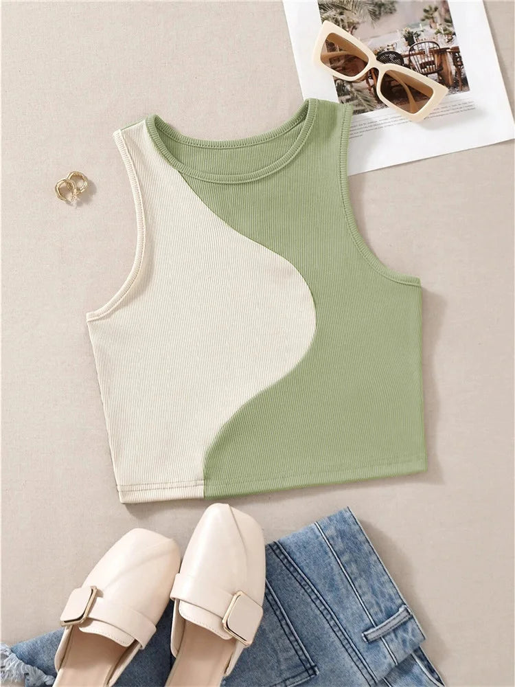 Women's Cute Preppy Style Patchwork Tank Top