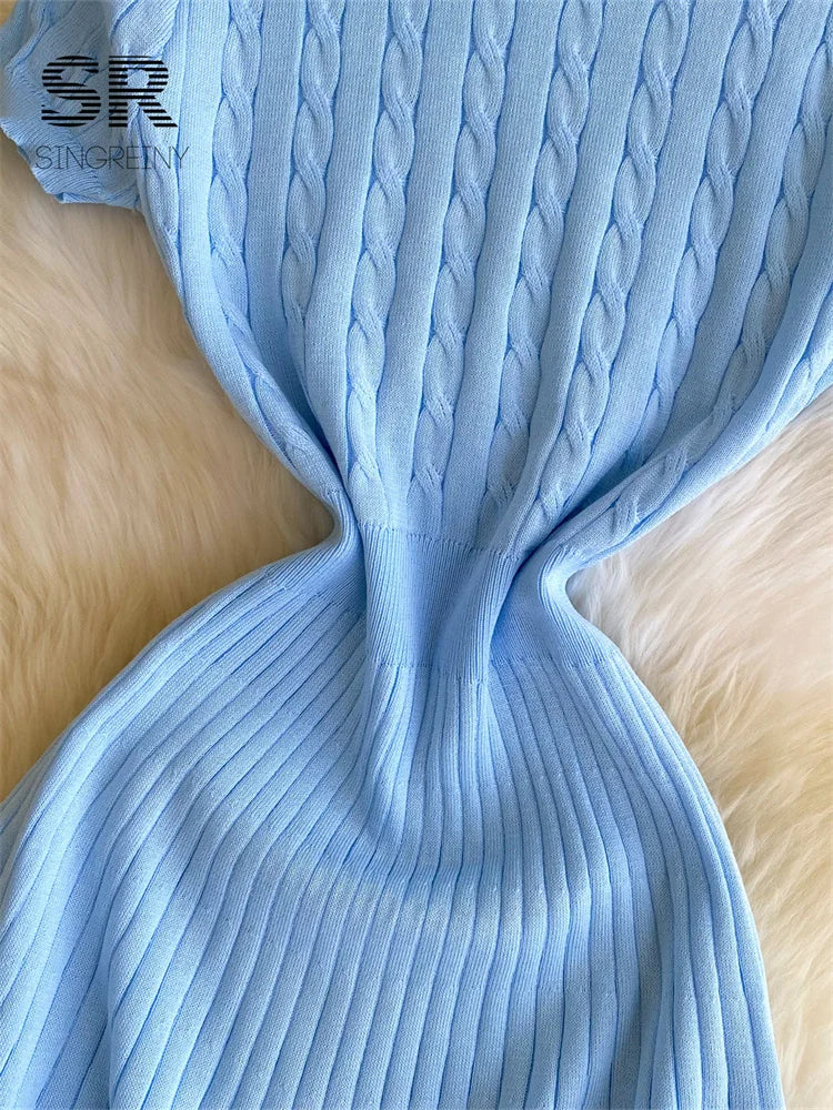 Twist Drill Knit A-line Dress