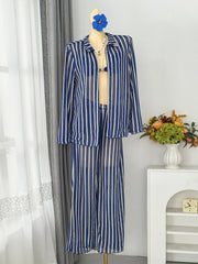 Sexy Blue Striped 4 Piece Bikini Set