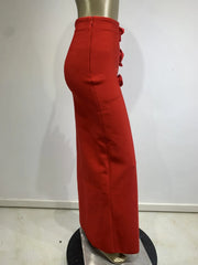 Red Big Flower Party Long Skirt Sexy Hollow Out Evening Dress