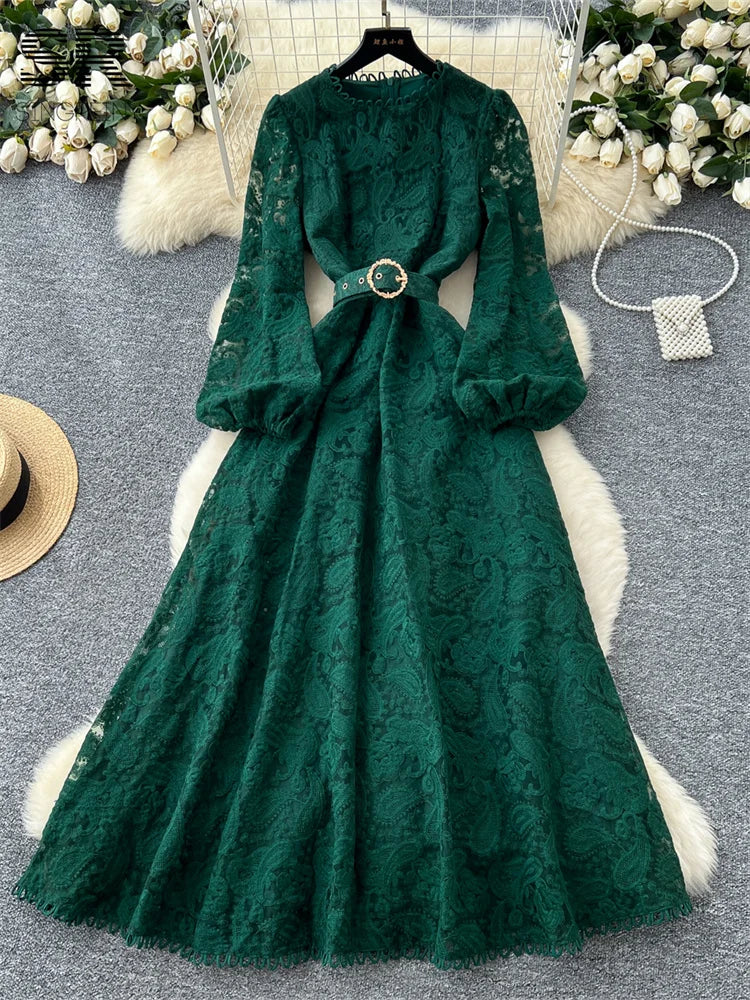 Vintage Lace Hook Flower Hollow Dress