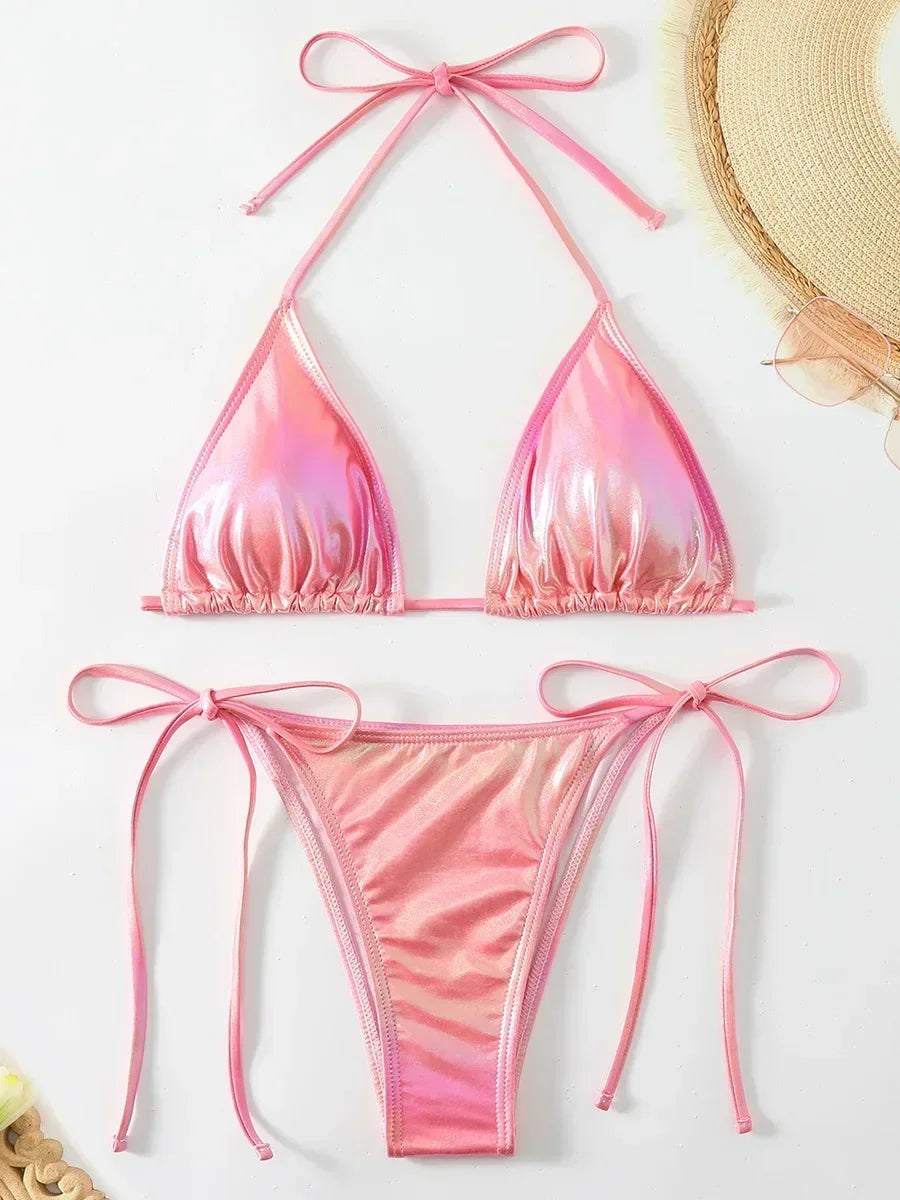 Sexy Shiny Pu Faux Leather Bikini