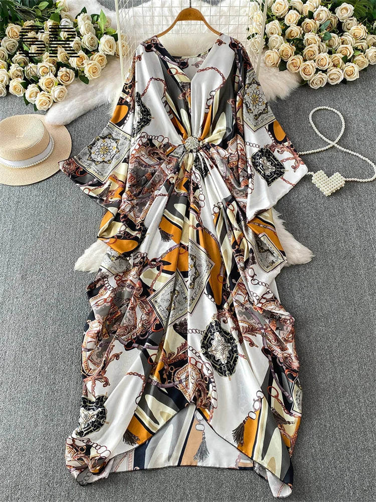 Ruched Print Vintage Dress