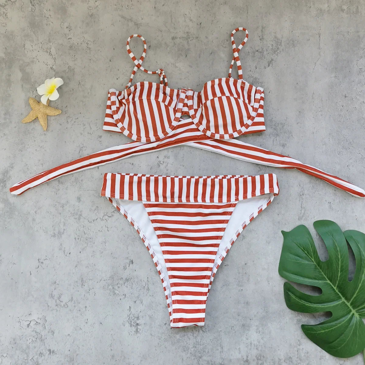 Sexy Red Striped Bikini Set