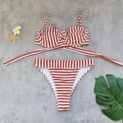 Sexy Red Striped Bikini Set