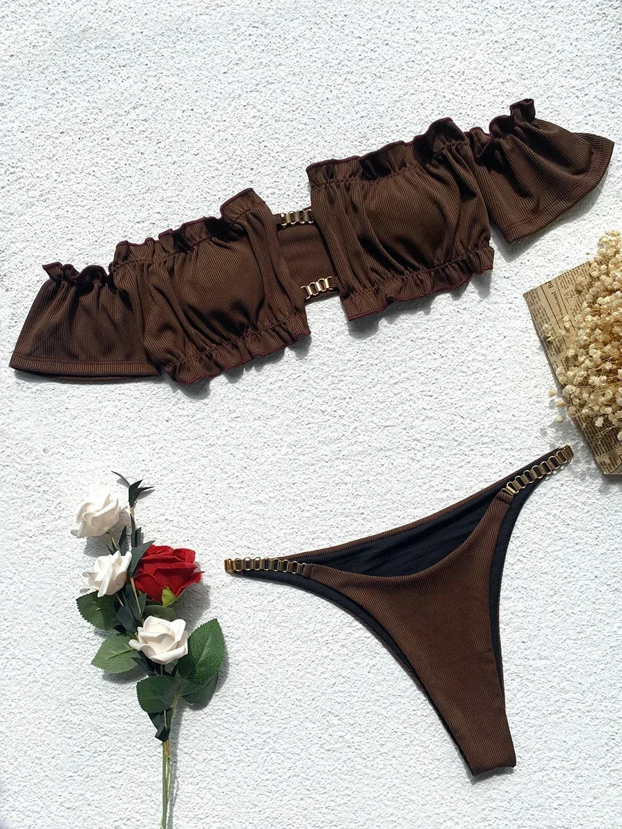 Sexy Ruffled Frill Off Shoulder Bikini