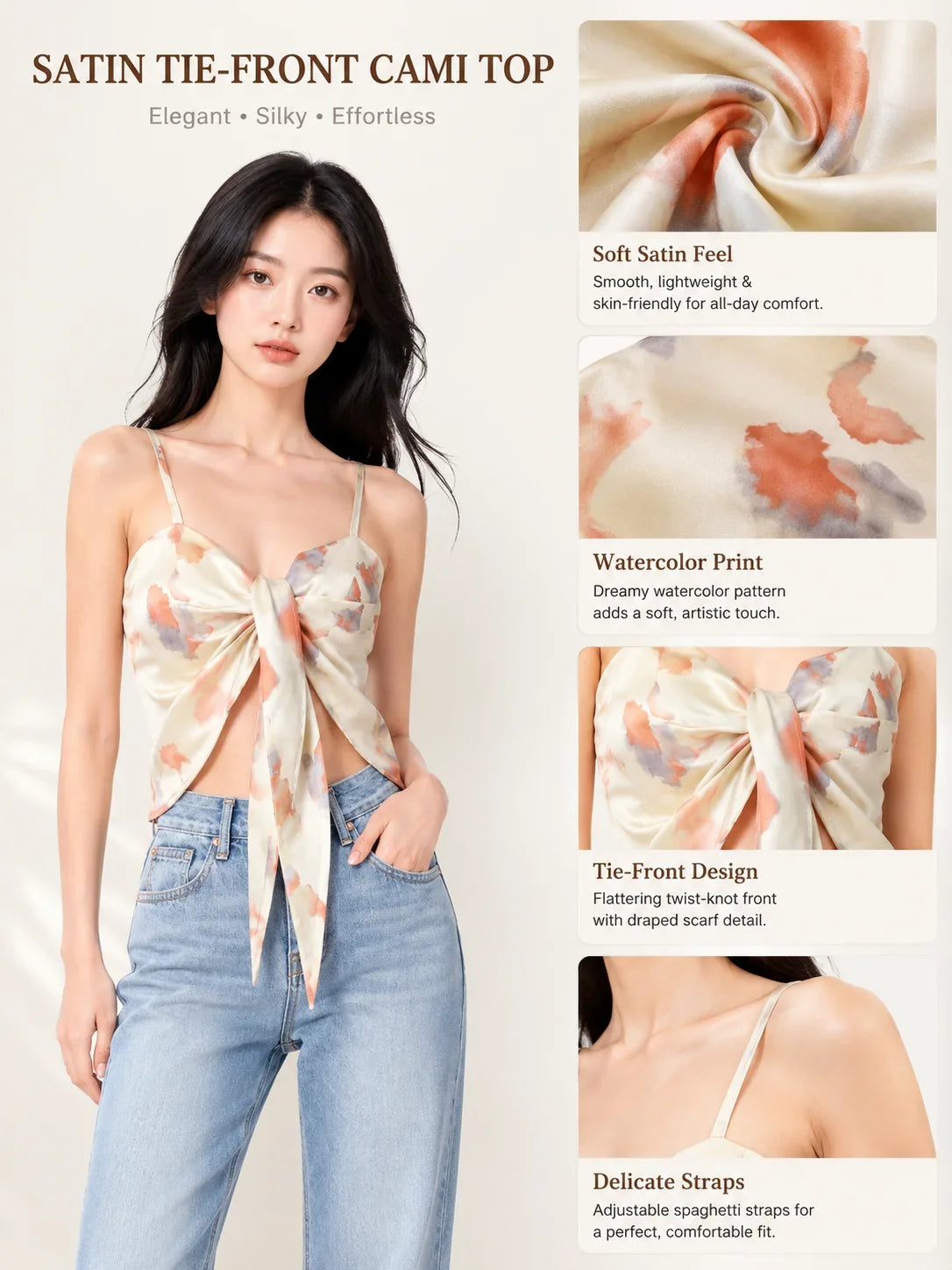 Reversible Watercolor Print Spaghetti Strap Cami Top