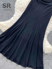Embroidery Black Fishtail Dress