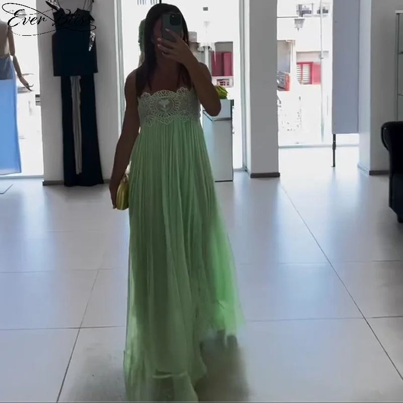New Mint Green Lace Spaghetti Strap Maxi Dress