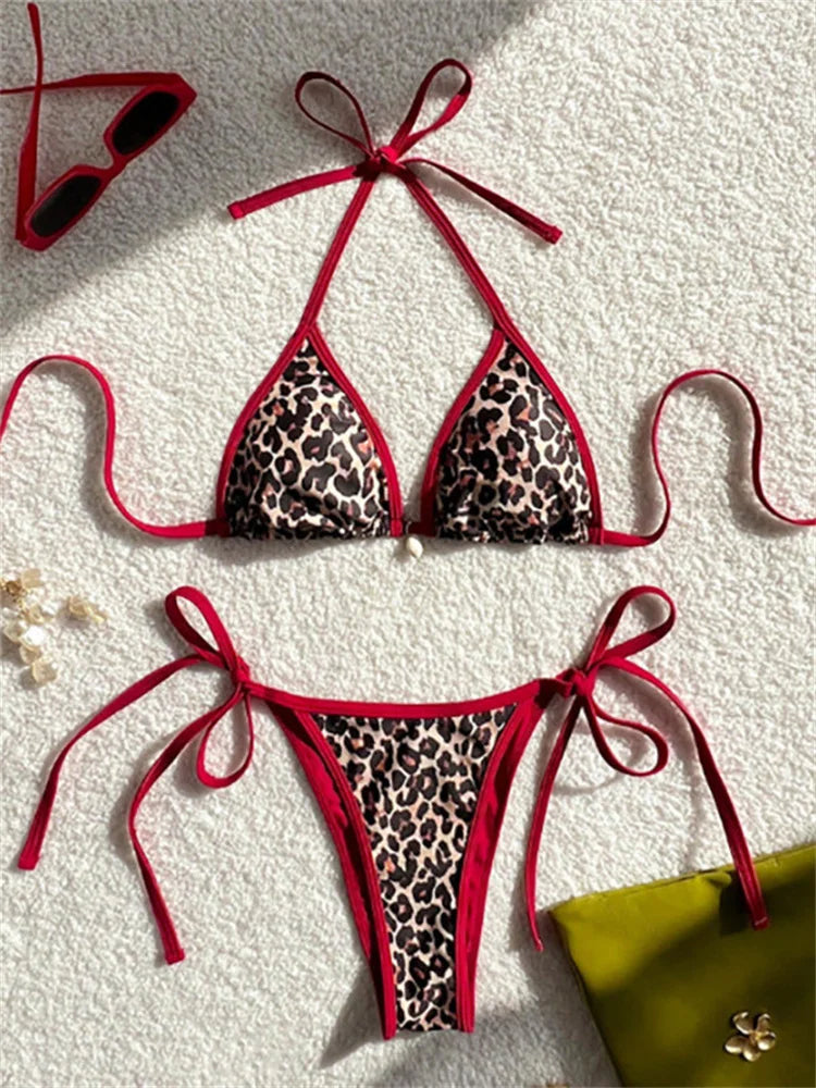 Sexy Green Tiger Print Patchwork Micro Bikini
