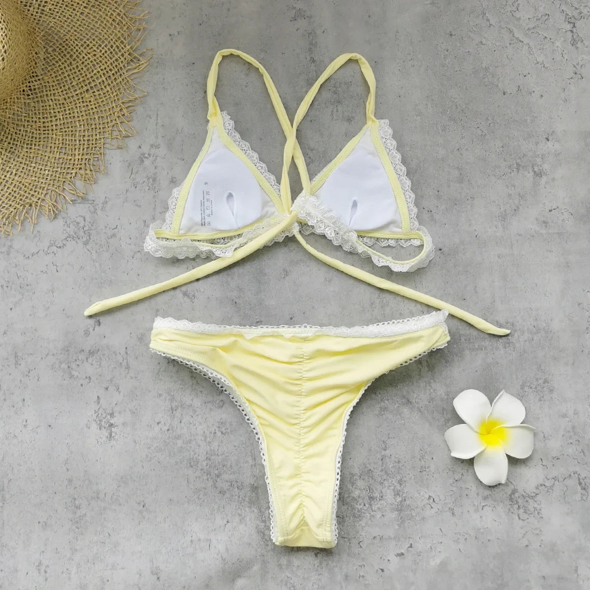 Sexy Yellow Lace Patchwork Micro Bikini