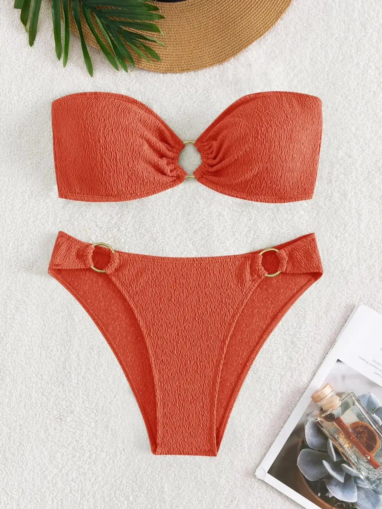 Metal Ring Linked Push Up Micro Swimsuit