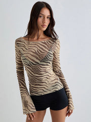 Women's Long Sleeve O-Neck Skinny T-Shirt Monochromatic Crop Top