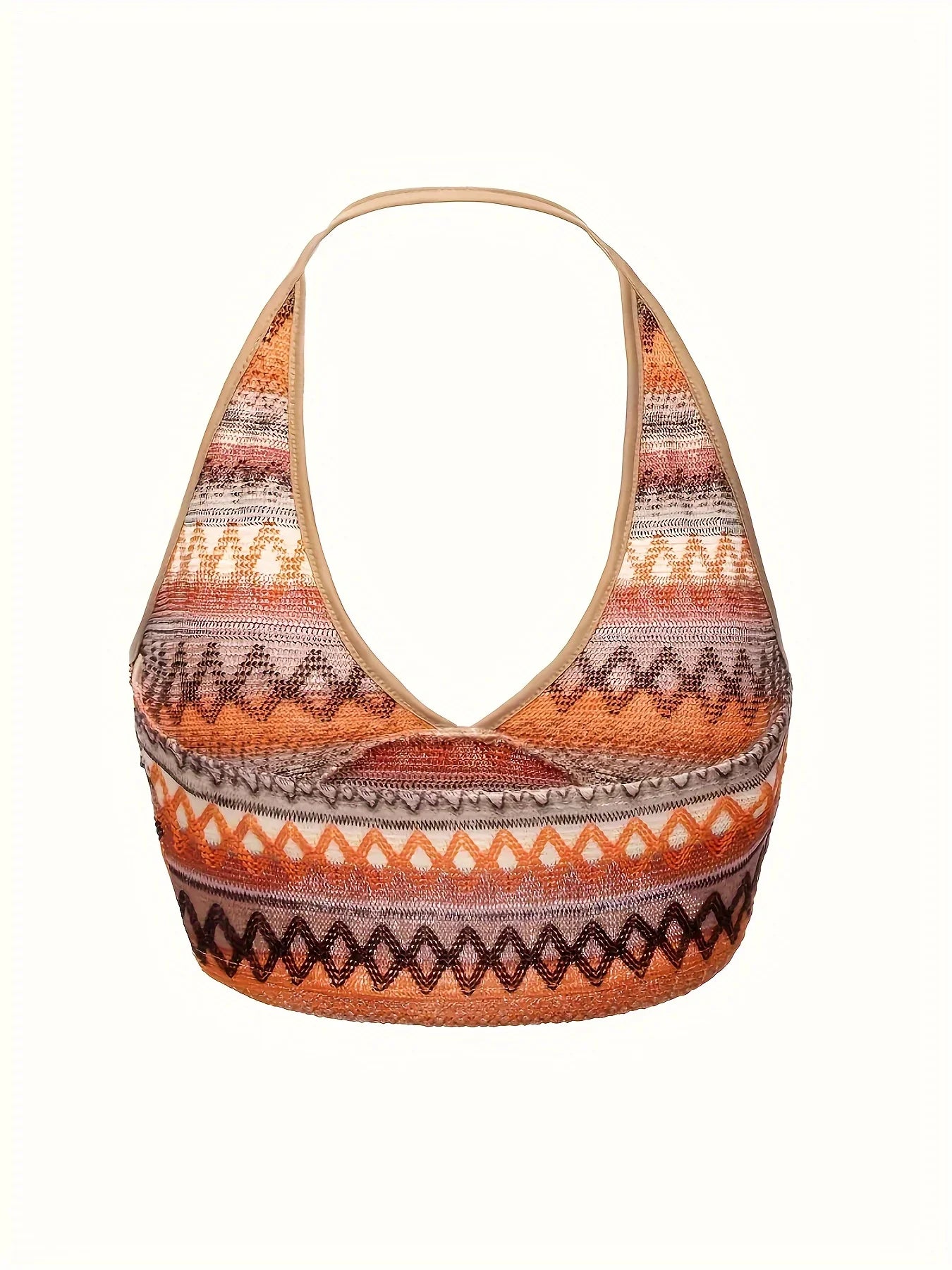 Boho Geometric Print Halter Crop Top