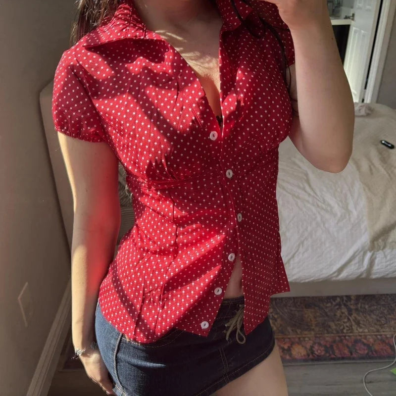 Y2k Polka Dot Button Down T-Shirt