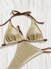 Sexy Beige Patchwork Micro Bikini