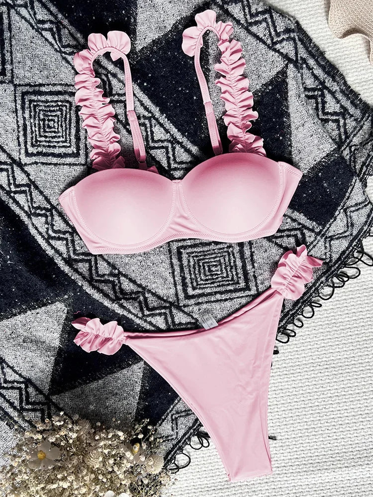Underwired Bra Cup Ruffled Frill Bikini