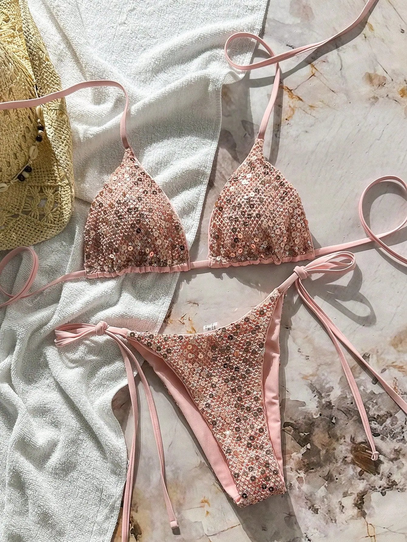 Shiny Sequin Pink Micro Bikini