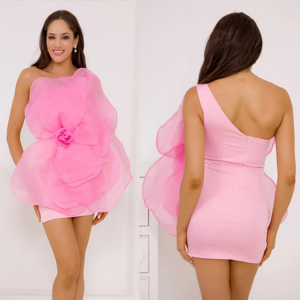 Elegant and Chic Oblique Shoulder Evening Dress