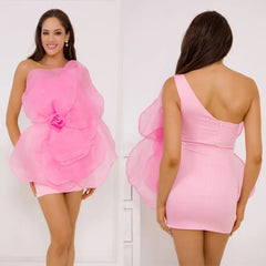 Elegant and Chic Oblique Shoulder Evening Dress