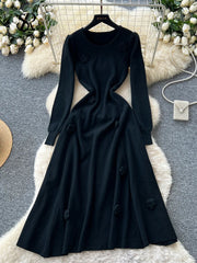 3D Floral Knitted Long Dress