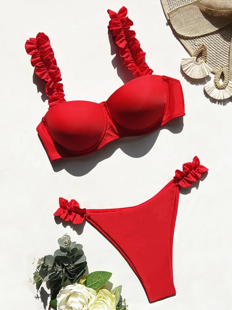 Underwired Bra Cup Ruffled Frill Bikini