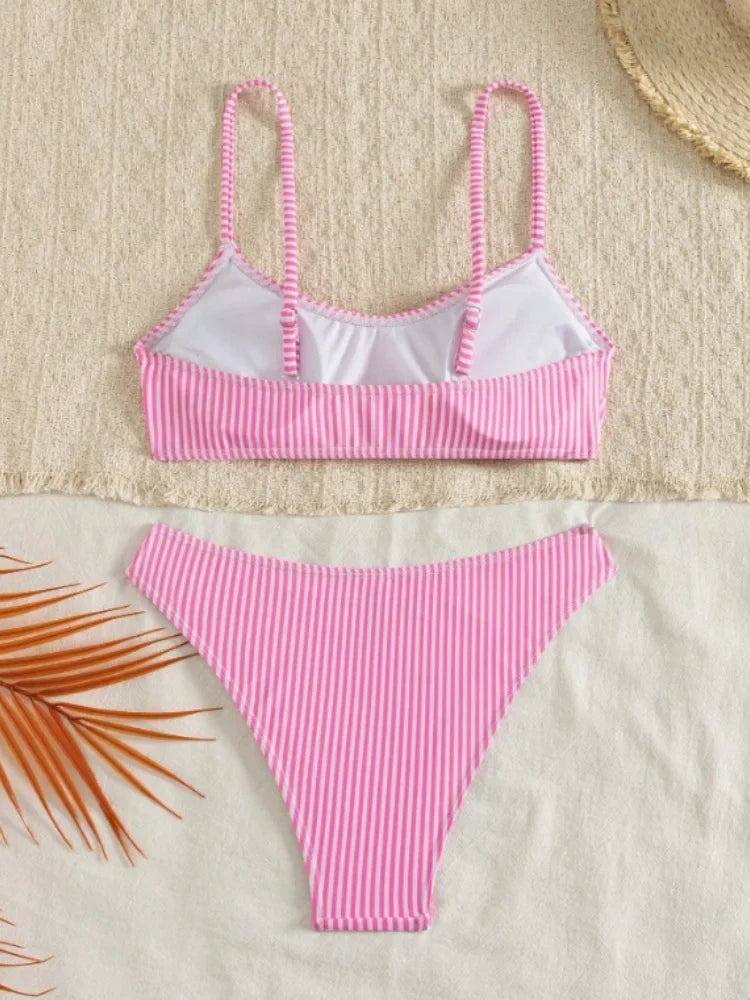 Sexy Pink Striped Micro Bikini