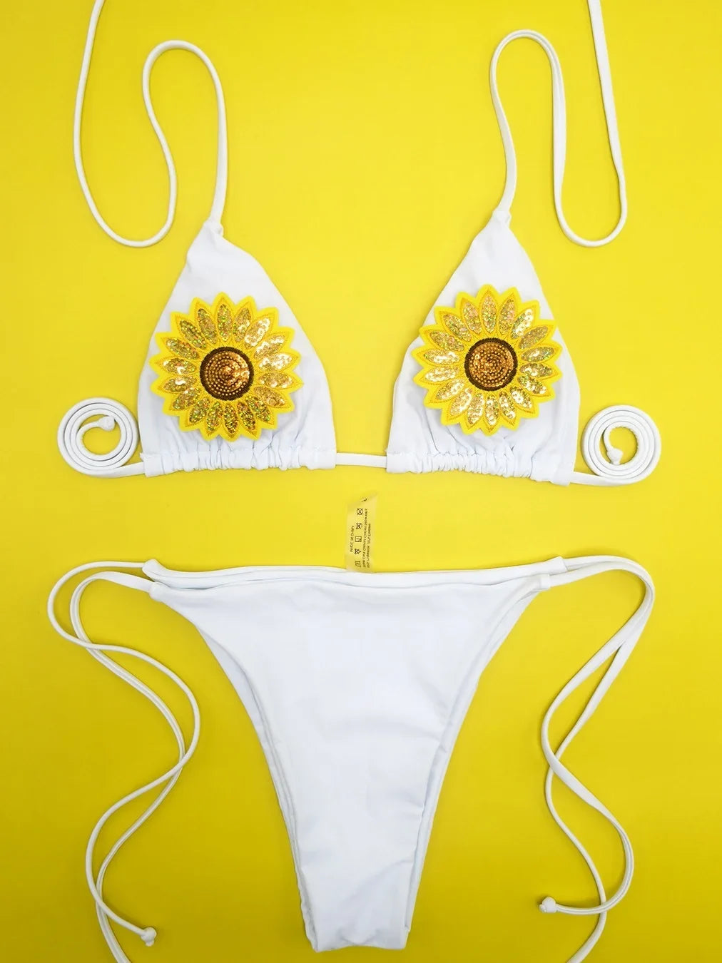 Sexy Sequin Sunflower Ornament Bikini Set