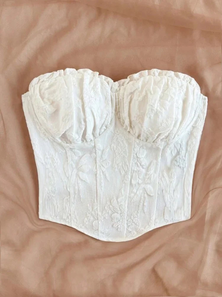 Fitted Elastic Pleating Ruffle Hem Crop Top