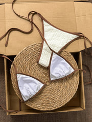 Sexy Beige Patchwork Micro Bikini Set