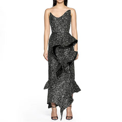 Sexy Sequins Strapless Evening Midi Dress