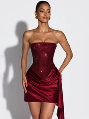 Hot Fix Rhinestones Ruched Sexy Mini Dress