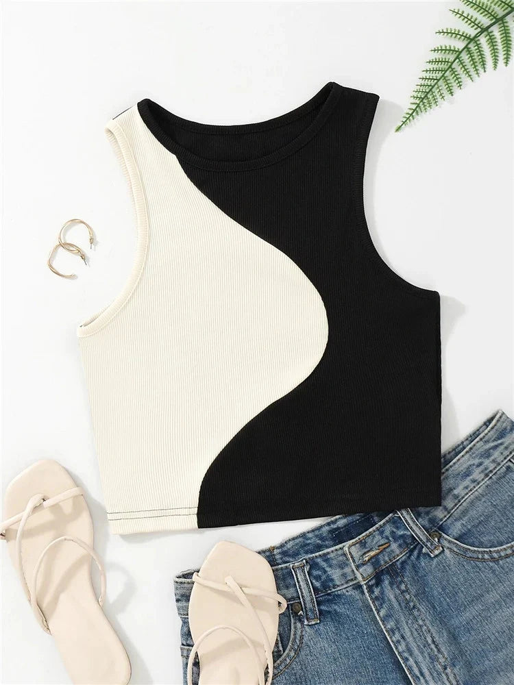 Women's Cute Preppy Style Patchwork Tank Top