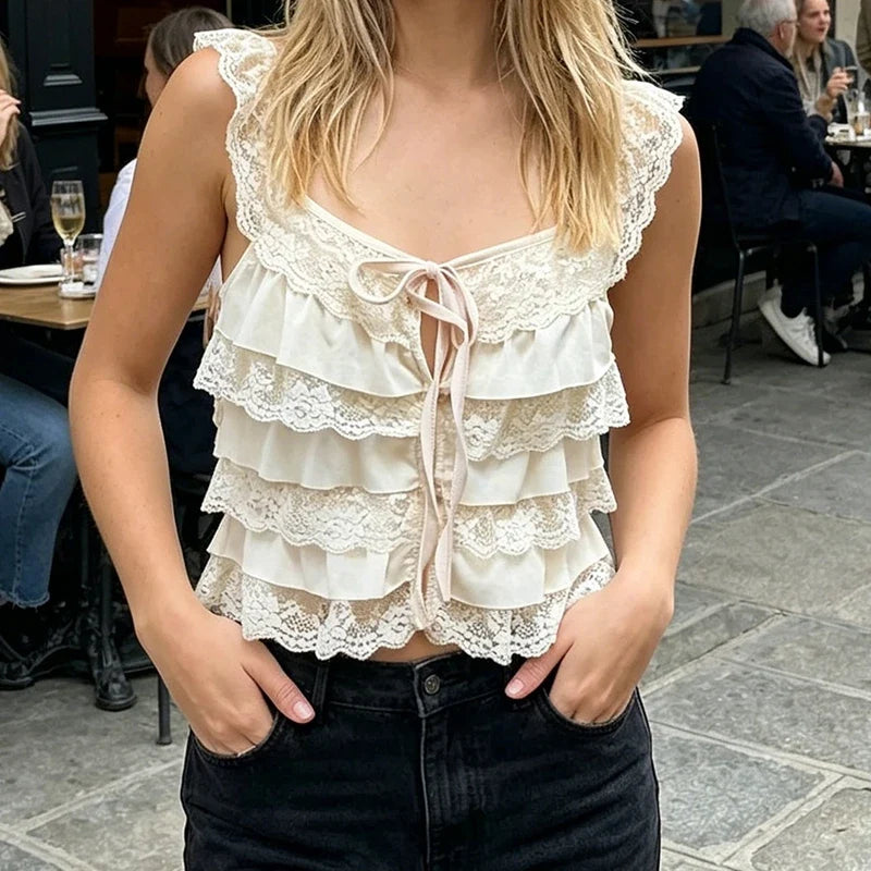 Floral Lace Ruffle Tiered Cami Top
