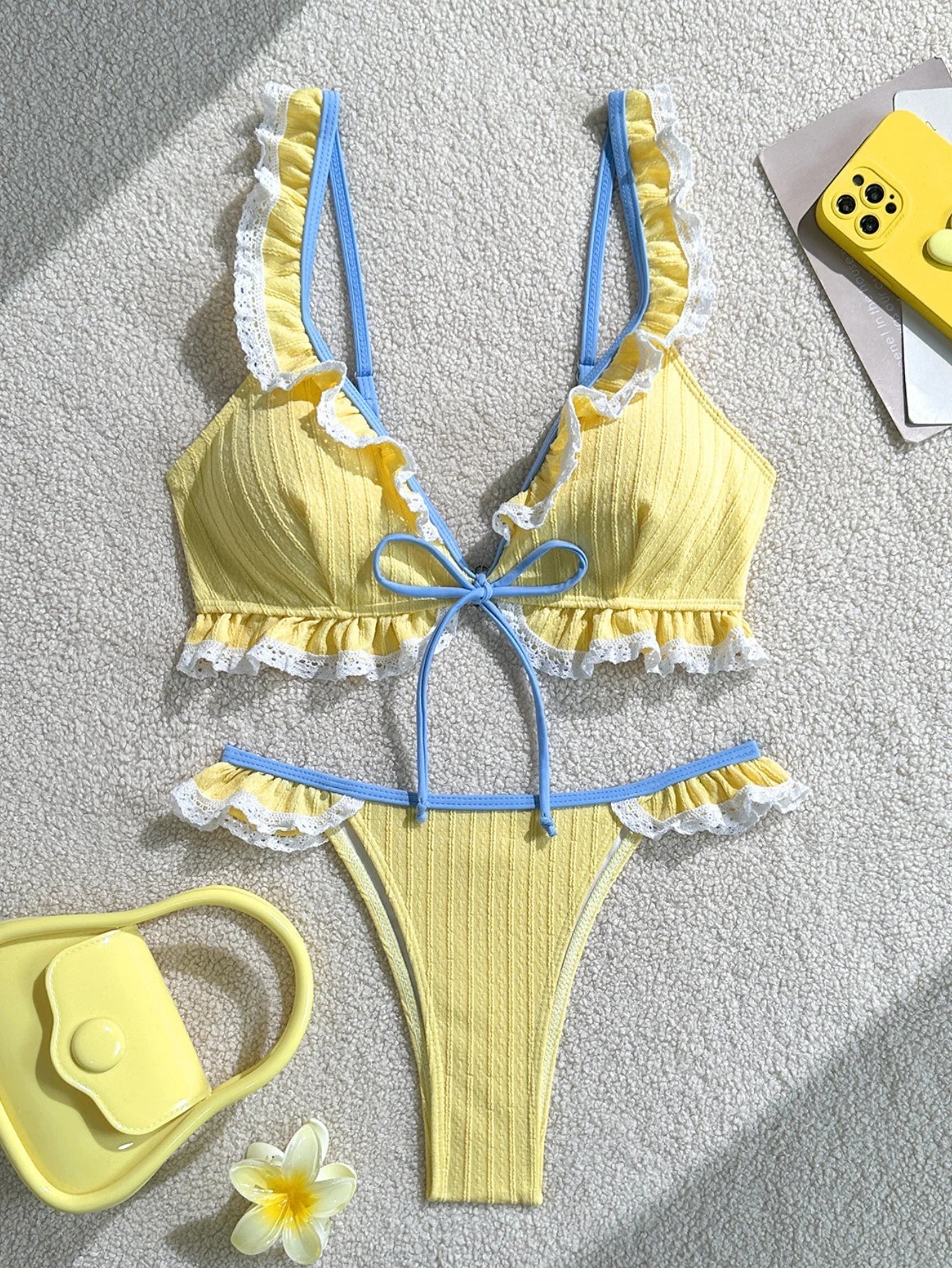 Sexy Yellow Pink Bikini Set