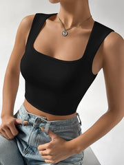 Women's Black Square Neck Tank Top