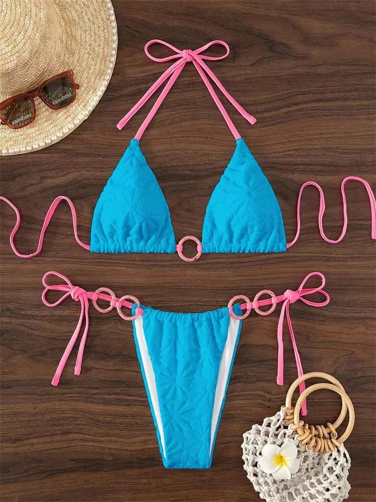 Contrast Ring Linked Criss Cross Micro Swimsuit