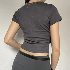 Grey V Neck Crop Top