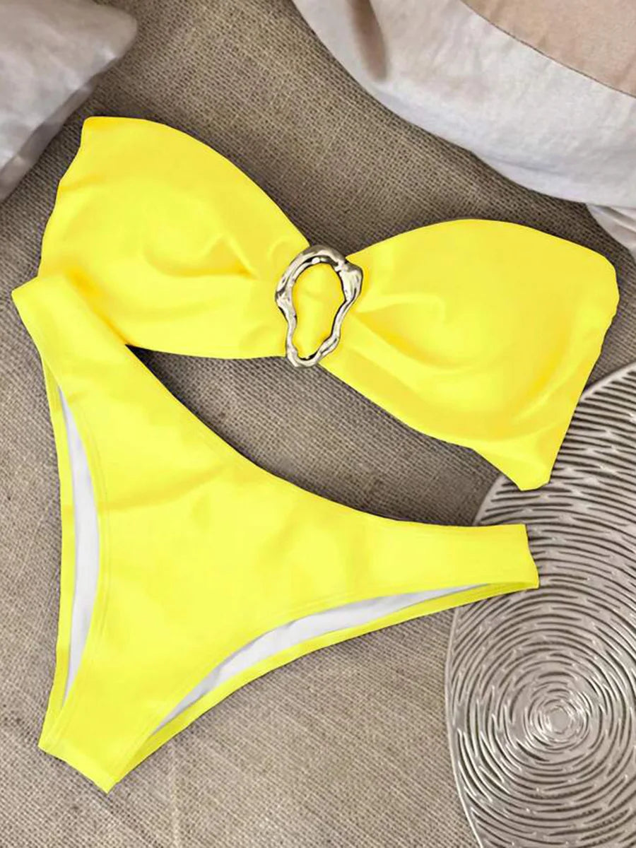 XS - L Metal Ring Bandeau Bikini