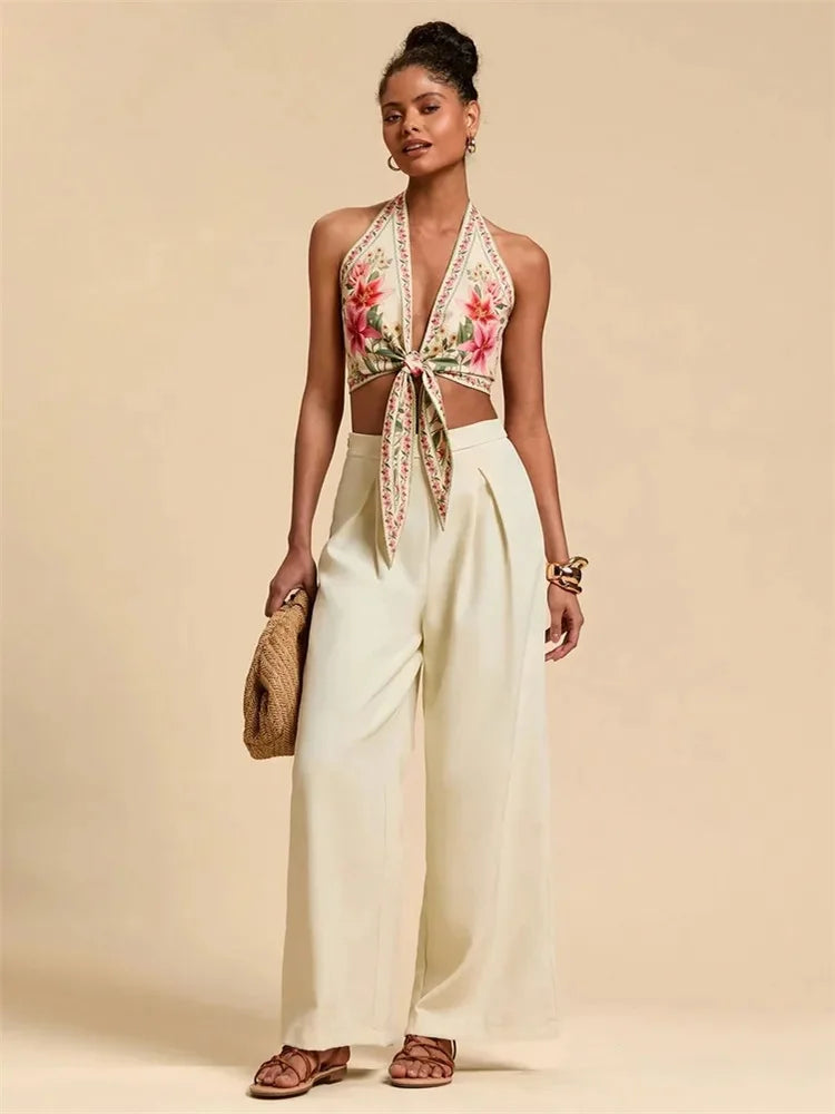 Sexy Knot Front Halter Crop Top