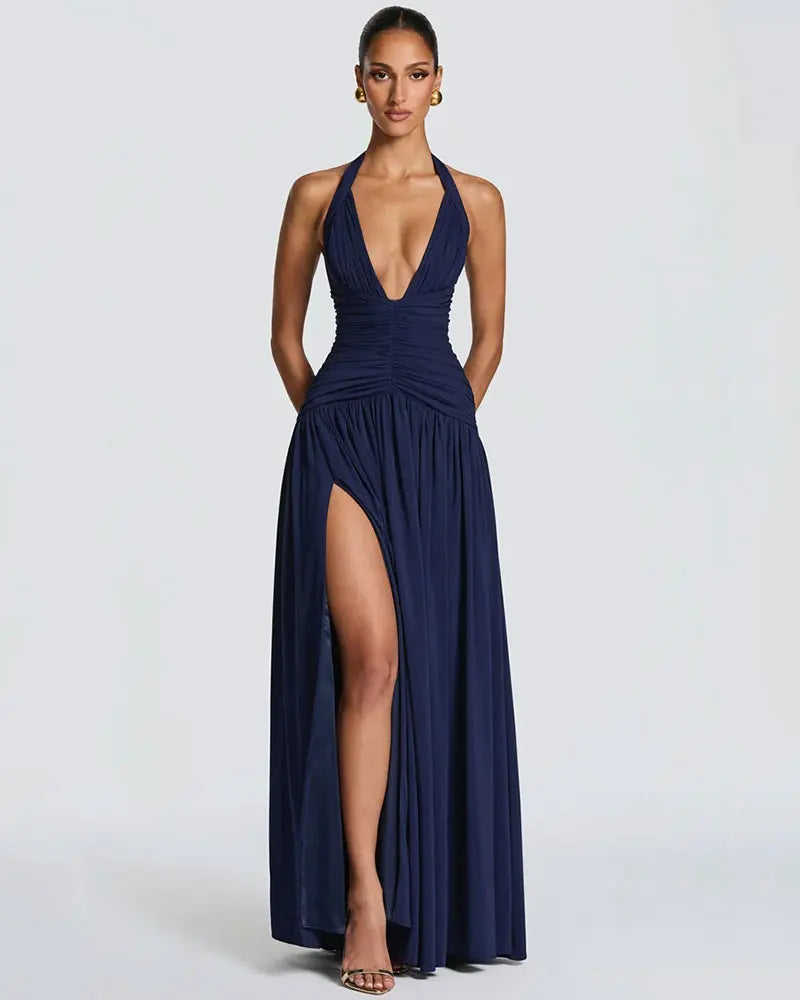 Halter Deep V Neck Sexy Maxi Dress