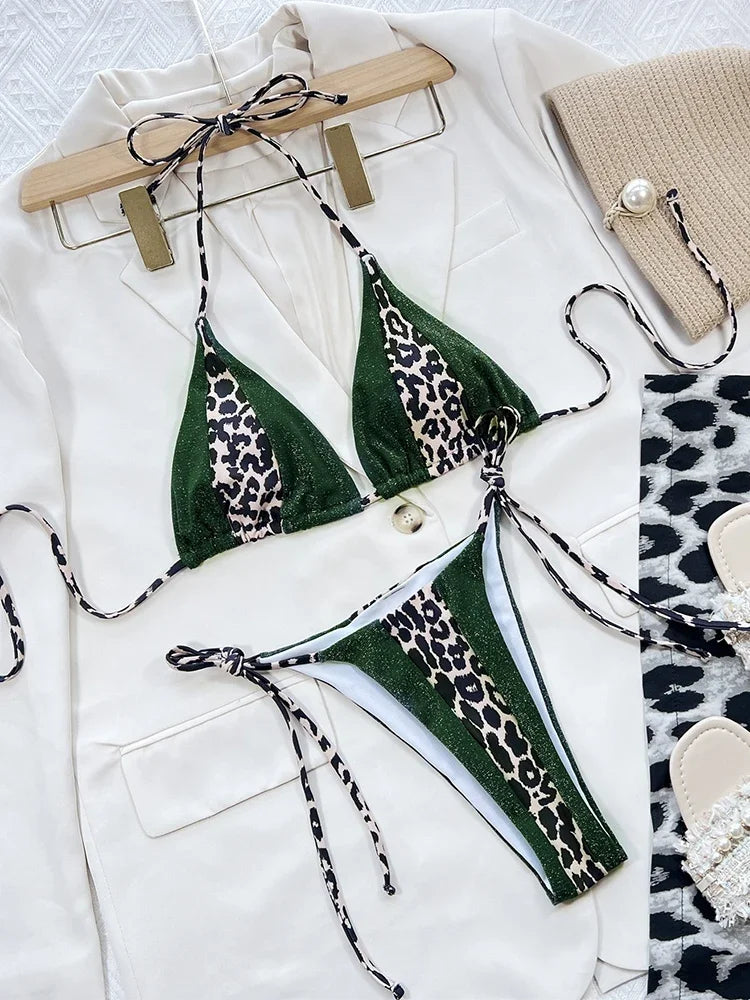 Splicing Leopard Mini Micro String Bikini
